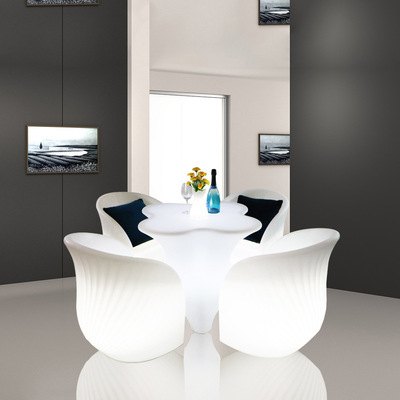 Пластиковый уличный светодиодный барный стул для сада, мероприятия, мебель, стол, 4 стула, набор диванов, Круглый уличный светильник, светодиодный изогнутый стул