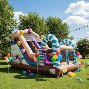 Toboggan gonflable commercial certifié CE pour enfants, en PVC robuste, thème Candy Land, écologique, garantie 3 ans, 5-10 passagers - Product Image 1