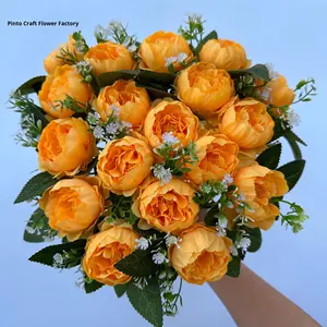 Ramo de flores artificiales 18 cabezas de peonía de plástico con Sterms flor artificial para ramos de novia flor central de boda - Product Image 3