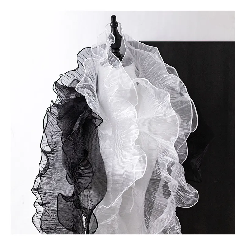 Yüksek kaliteli pilili örgü tül dantel Trim Polyester siyah örgü iç çamaşırı fransız elastik streç dantel süs
