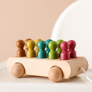 PMZ126601-1P Montessori unisex mềm Đồ chơi khối xây dựng đầy màu sắc Sồi gỗ cổ phần Búp bê cho trẻ sơ sinh xe buýt & xe đồ chơi giáo dục - Product Image 3