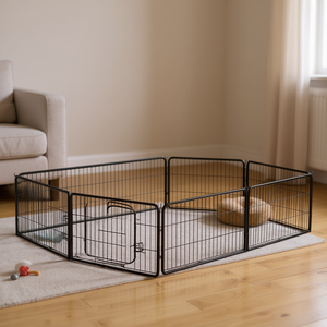 Grand enclos pour chien réglable en hauteur, en acier thermolaqué noir, portillon pour animaux de compagnie, design rectangulaire moderne pour intérieur - Product Image 2