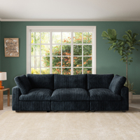 Sofá Modular Seccional de Corduroy Americano VOXHOME para 2, 3, 4, 5, 6, 7 u 8 Personas, Mueble para Sala de Estar, Color Negro