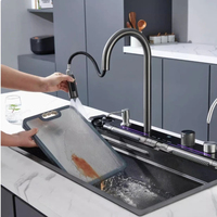 Évier de cuisine multifonctionnel à cascade en acier inoxydable