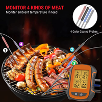 Termometer Daging BBQ Nirkabel 4 Probe Jangkauan 150m Termometer Memasak Digital dengan Alarm Timer untuk Oven Pengasap