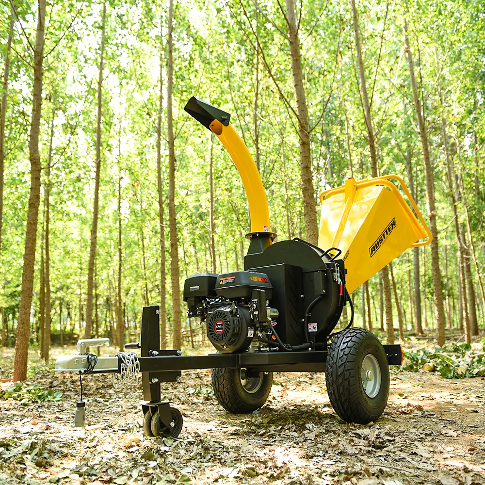 AUSTTER Trailer mounted Portable Tree / Wood / Log / Branches Cutting Chipping wood chipper Machine with 15HP Gasoline Engine
