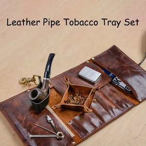 Pochette à pipe à fumer en cuir personnalisée Plateau à rouler le tabac Sac à cigarettes et à cigares Ensemble de cadeaux Pochette à tabac vide en cuir à rouler - Product Image 2