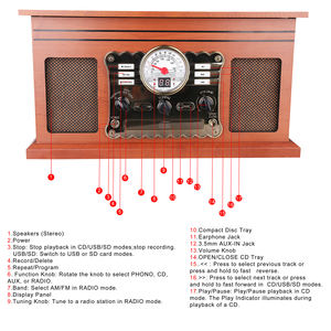 Tourne-disque vinyle nostalgique avec Bluetooth, lecteur CD, <span class=keywords><strong>cassette</strong></span>, radio AM/FM, nouveau tourne-disque vinyle avec haut-parleurs intégrés - Product Image 4
