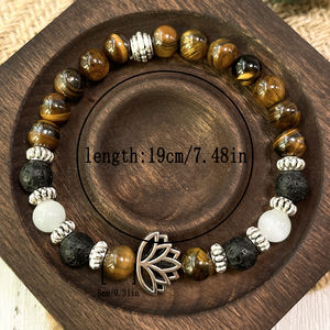 Ciondolo da donna con fiore di loto in argento regolabile con perline di occhio di tigre <span class=keywords><strong>per</strong></span> braccialetto spirituale Yoga preghiera gioielli di <span class=keywords><strong>guarigione</strong></span> naturale alla moda - Product Image 6