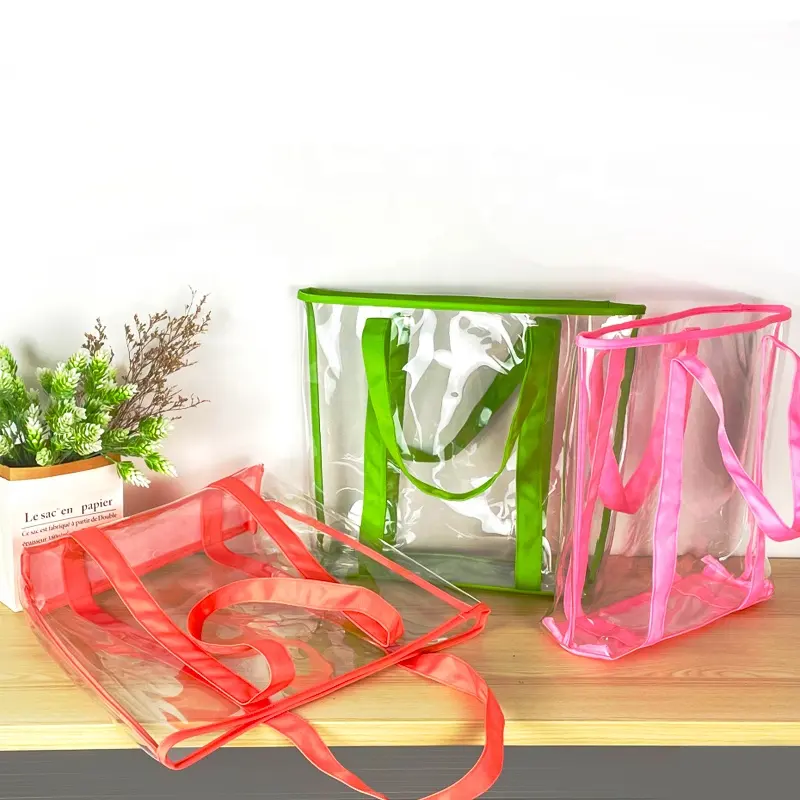 Hot Selling Custom Logo Clear Transparent Waterproof PVC Tote Bag Shopping Beach Bag