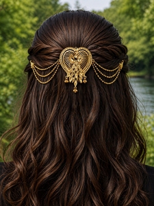Pin de Pelo Chapado en Oro de Moda para Mujer, Accesorio Tradicional para Moño con Cadenas de Cuentas, Ideal para Novias y Eventos Festivos - Product Image 6
