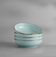 Service de table en porcelaine LOMATO Luxury Classic Turquoise Dot Speckle avec bordure dorée, assiettes plates mates, bols à soupe, respectueux de l'environnement
