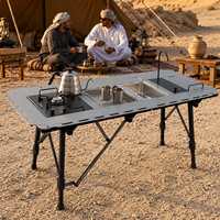 Table de camping modulaire IGT avec robinet et évier, finition en alliage d'aluminium anodisé, hauteur réglable, station de cuisine extérieure pour 4 personnes