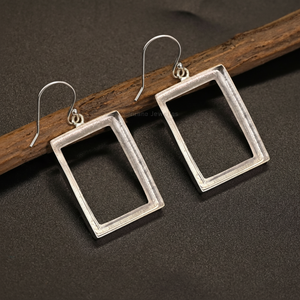 925 Sterling Silver 16x12mm Rectangle Shape Frame Dangle <b>Earrings</b> Setting for Women Good for Ashes Resin Work Keepsake Jewelry - Product Image 1