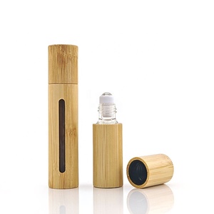 ขวดลูกกลิ้งเหล็กลูกกลิ้งพร้อมช่องมองเห็นม้วนแก้วสีน้ำตาลเปลือกไม้ไผ่ - Product Image 2