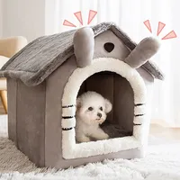 Pet Bed Dog House Soft Pet Bed Tent Indoor Enclosed Warm Plush Sleeping Nest Basket With Removable Cushion Travel Dog Accessory