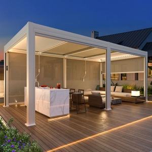 Gazebo extérieur en aluminium avec toit à persiennes, revêtement en poudre écologique, double vitrage trempé, structure en aluminium durable, pour jardin et véranda. - Product Image 5