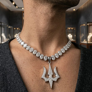 Hip Hop Trident Pendant <b>Necklace</b> Iced Out CZ Tennis Chain Luxury Men <b>Statement</b> Jewelry - Product Image 3