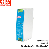 Alimentation électrique sur rail DIN Mean Well NDR-75-12 75W 12V 6.3A avec PFC actif, contrôle industriel, sortie simple, produit original authentique
