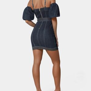 Nouvelle Robe Courte en Jean Sexy et Élégante pour Femme, Style Décontracté d'Été, avec Ceinture Extensible, Manches Bouffantes Classiques - Product Image 4