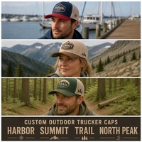 Gorra Trucker Personalizada Bordada para Exteriores, de 6 Paneles, Malla, Cierre Ajustable, Estilo Montaña y Puerto, Venta al por Mayor, OEM, MOQ Bajo