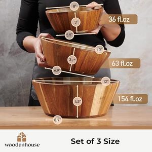 Tazón para Ensaladas de Madera de Acacia Woodenhouse, Grande, Grueso y Duradero, para Ensaladas, Frutas, Palomitas de Maíz, Decoración del Hogar - Product Image 2