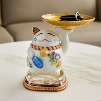 Nouvelle Série RORO Art Déco : Adorable Chat Mignon avec Plateau pour Clés, Ornement de Table ou de Bureau, Peinture Émail Faite à la Main