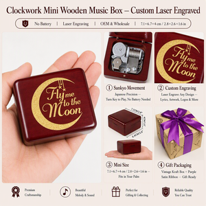 Caja de Música de Madera Rojo Vino con Mecanismo de Cuerda, Diseño 'Fly Me Moon' Grabado, Canción Clásica de Película, Personalizada, OEM, Venta al por Mayor, 18 Notas, Envío Rápido - Product Image 2