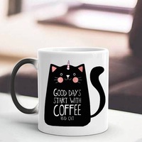 Tasse en céramique à changement de couleur motif licorne et chat, sensible à la chaleur, dégradé, livraison rapide, best-seller