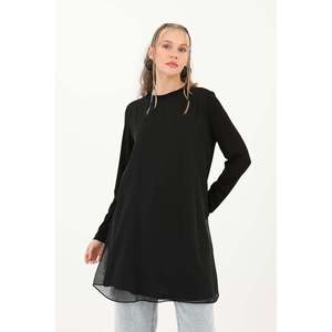 Blusa de cuello alto para mujer, gasa, color crudo, con detalles de encaje 10269TUN - Product Image 2