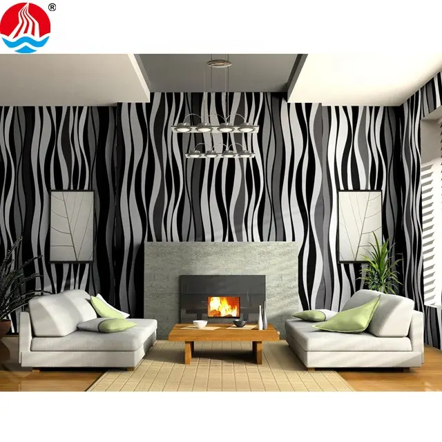2020 new Factory supply 3d wall paper rolls home decoration wave stripe design pvc self adhesive wallpaper