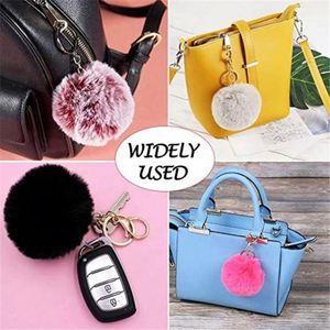 Furry Puff Ball Faux Rabbit <b>Pink</b> Pom Pom Carabiner Keychain 8cm Diameter Plush & Zinc Alloy for Women and Girls - Product Image 5