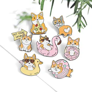 Pin de metal con diseño de dibujos animados para mascotas, broche de esmalte con diseño de animales kawaii, para sombreros