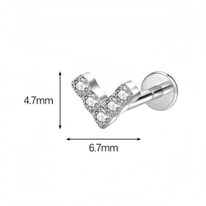 V Shaped Lip <b>Stud</b> Earring G23 <b>Titanium</b> Zircon Prong Setting For Party Piercing Jewelry - Product Image 3