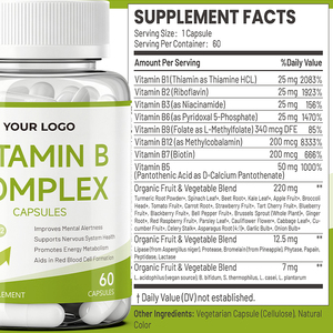Suplemento de Complejo B con Biotina y Ácido Fólico - Apoyo al Metabolismo y Alivio del Estrés, Sin Gluten, Disponible para Marca Privada OEM - Product Image 4