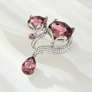 Blue Crystal Fox Brooch Animal Shape Zinc Alloy Bezel Setting Women's Party Fashion Lapel Pin - Product Image 3