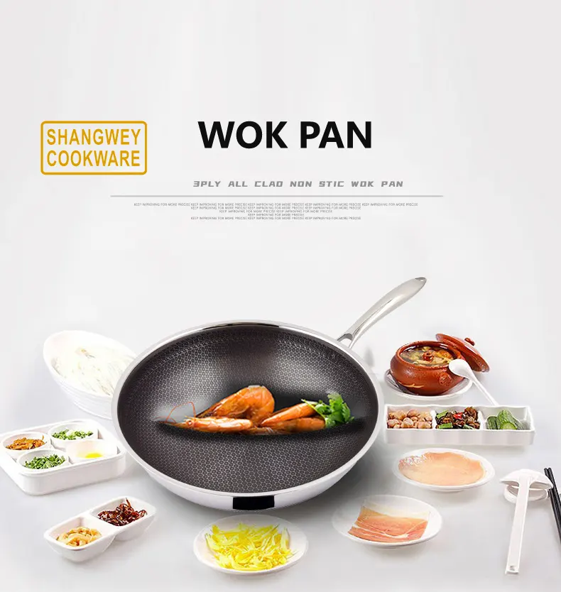 Good Quality Nonstick Wok Induction Cooking Restaurant China Pans Triply Wok Pan Stainless Steel