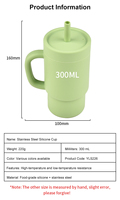 Vaso Infantil de Silicona de Grado Alimenticio con Asa y Tapa, Vaso de Acero Inoxidable 304 de 300 ml, Antiderrames, Libre de BPA, Aislamiento Térmico de 6 Horas