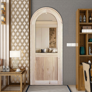 Porta Interna in Vetro con Arco in Pino Massiccio, Porta in <span class=keywords><strong>Legno</strong></span> Naturale con Venature Grezze per Ingresso di Casa, Divisorio e Decorazione - Product Image 1