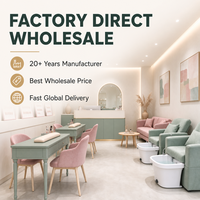 Ensemble de mobilier sur mesure vert sauge pour salon de manucure, vitrine de présentation pour spa de beauté, table de manucure, chaise de pédicure, aménagements de magasin