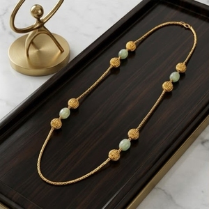 Collier Mala antique en argent 925 avec perles vert clair, longue chaîne traditionnelle, bijoux ethniques pour femmes - Product Image 3