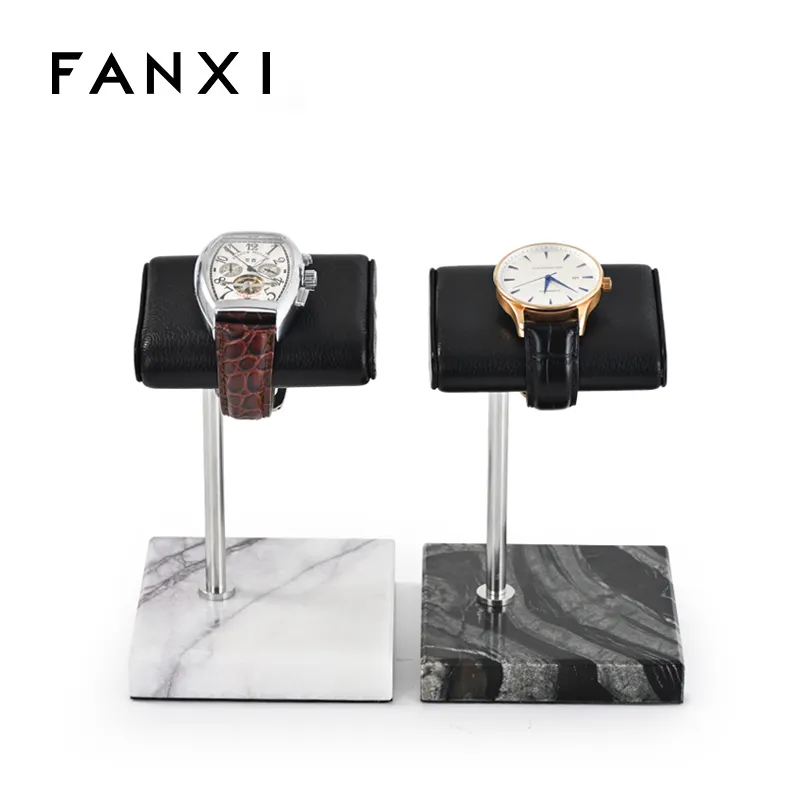 FANXI China custom new arrival luxury marble watch display black leather watch bracelet holder jewelry display stand