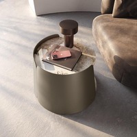 Table basse ronde à double niveau en pierre frittée de conception italienne moderne, écologique, avec rangement pour le salon