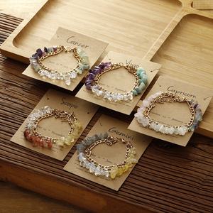 Original hecho a mano para mujer para pulsera nueva constelación grava tejida doble capa apilada peridoto lapislázuli con tarjetas - Product Image 1