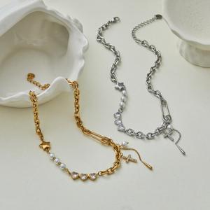 Collier en acier inoxydable et zircone, style européen et américain, luxueux, avec fermoir, ne perd pas sa couleur, accessoire de bijouterie. - Product Image 2