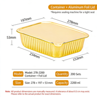 Conteneur alimentaire en aluminium doré, 2200 ml, résistant à la chaleur, qualité alimentaire, pour plats grillés BBQ à emporter, vente en gros OEM personnalisée