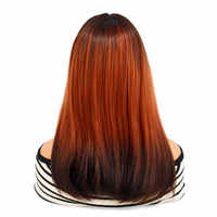 Perruque synthétique lisse mi-longue ombrée cuivre-orange avec frange complète, en fibre résistante à la chaleur, fournisseur en gros d'usine