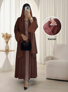 Abaya de Alta Calidad Personalizada al por Mayor con un Hiyab de Chifón Coordinado, Abaya Abierta de Manga Larga con Brillo, Cardigan Reversible - Product Image 6