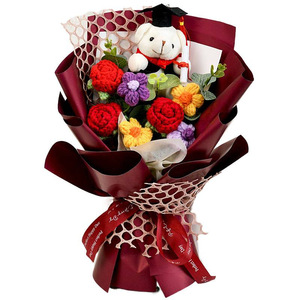 Ramo de <span class=keywords><strong>Flores</strong></span> Artificiales de Ganchillo Hecho a Mano al por Mayor para Acción de Gracias y Graduación, <span class=keywords><strong>Flores</strong></span> Mixtas, Novedoso Oso Doctor de Peluche para Escuela Secundaria - Product Image 4