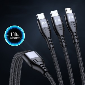 <strong>Multi</strong> <strong>Port</strong> Interface 3 in 1 66W <strong>USB</strong> C PD Fast Charging 6A Braided Charger Cable for Android iPhone iPad Game Player - Product Image 4